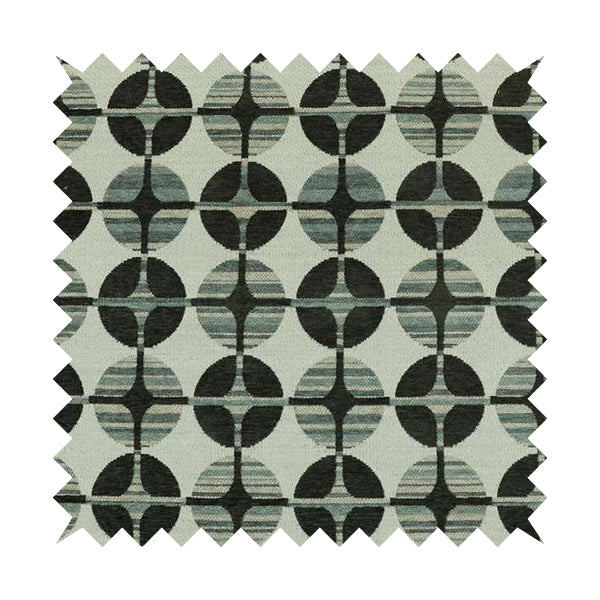 Circular Modern Pattern In Black Grey Colour Chenille Upholstery Fabric JO-855 - Roman Blinds