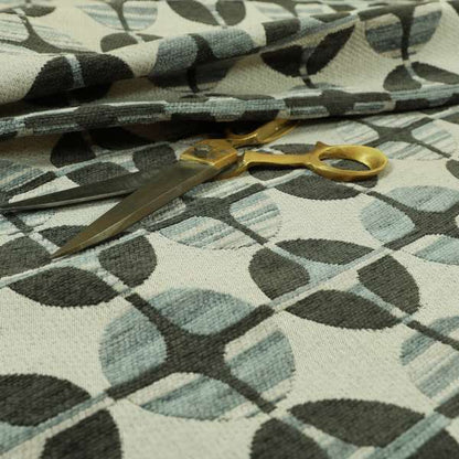 Circular Modern Pattern In Black Grey Colour Chenille Upholstery Fabric JO-855 - Roman Blinds