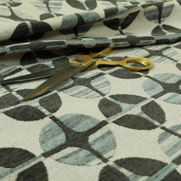 Circular Modern Pattern In Black Grey Colour Chenille Upholstery Fabric JO-855 - Made To Measure Curtains