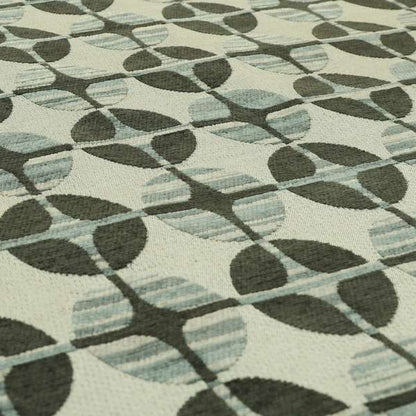 Circular Modern Pattern In Black Grey Colour Chenille Upholstery Fabric JO-855 - Roman Blinds