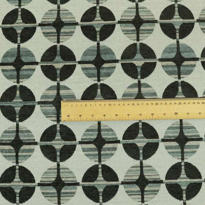 Circular Modern Pattern In Black Grey Colour Chenille Upholstery Fabric JO-855 - Roman Blinds