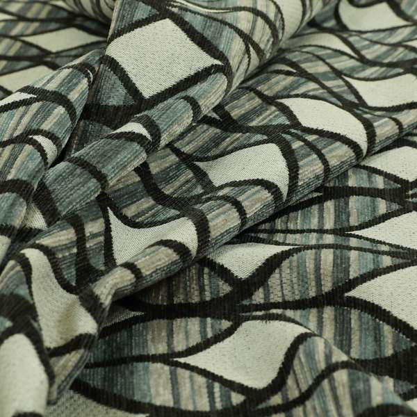 Geometric Modern Pattern In Black Grey Colour Chenille Upholstery Fabric JO-858 - Made To Measure Curtains