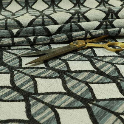 Geometric Modern Pattern In Black Grey Colour Chenille Upholstery Fabric JO-858 - Made To Measure Curtains