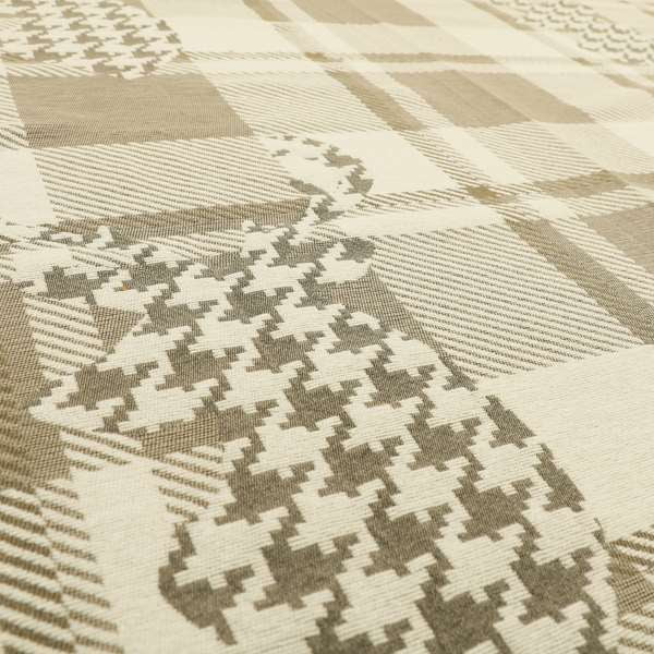 Stag Head Geometric Pattern Checked Beige Brown Colour Soft Jacquard Woven Chenille Fabric JO-86 - Roman Blinds