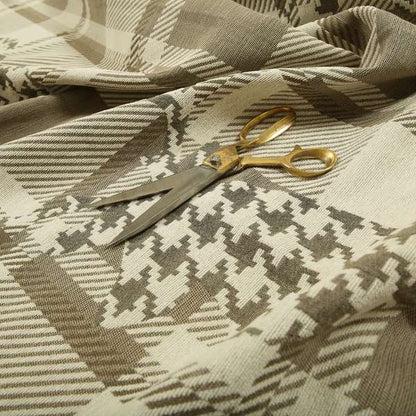 Stag Head Geometric Pattern Checked Beige Brown Colour Soft Jacquard Woven Chenille Fabric JO-86 - Made To Measure Curtains