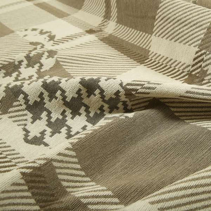 Stag Head Geometric Pattern Checked Beige Brown Colour Soft Jacquard Woven Chenille Fabric JO-86 - Made To Measure Curtains