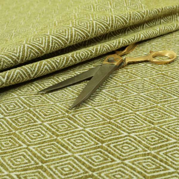 Diamond Geometric Pattern In Green Colour Chenille Upholstery Fabric JO-862 - Made To Measure Curtains