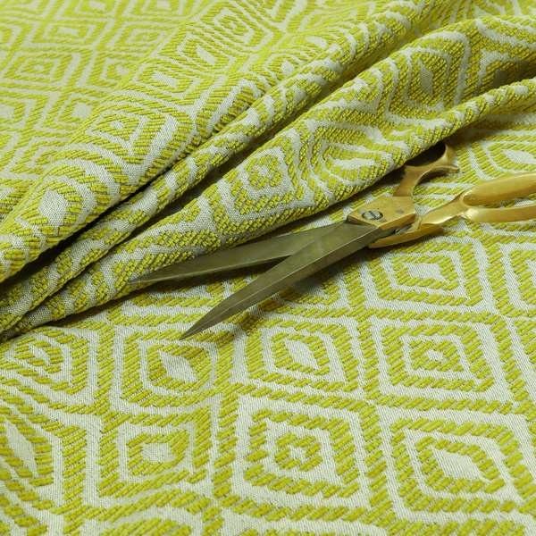 Geometric Diamond Modern Pattern In Green Colour Chenille Upholstery Fabric JO-864 - Roman Blinds