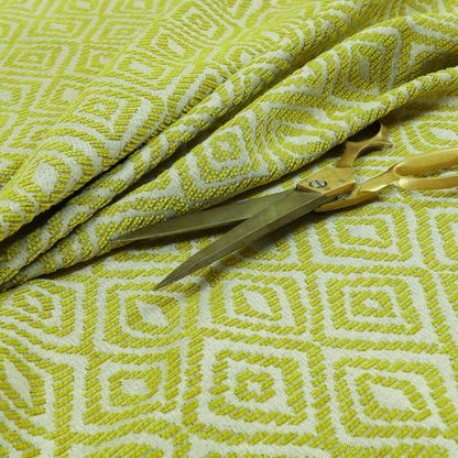 Geometric Diamond Modern Pattern In Green Colour Chenille Upholstery Fabric JO-864 - Made To Measure Curtains