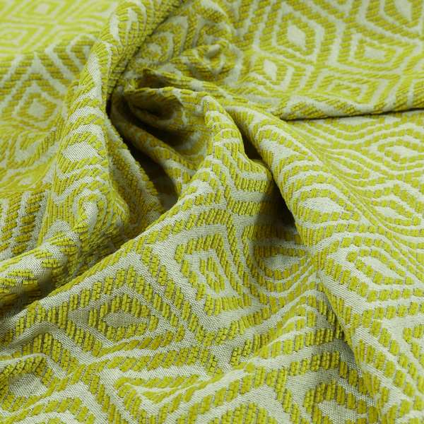 Geometric Diamond Modern Pattern In Green Colour Chenille Upholstery Fabric JO-864