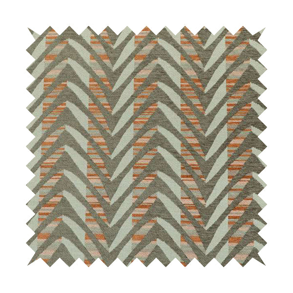 Geometric V Shape Modern Pattern In Orange Brown Colour Chenille Upholstery Fabric JO-866 - Made To Measure Curtains