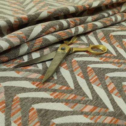 Geometric V Shape Modern Pattern In Orange Brown Colour Chenille Upholstery Fabric JO-866 - Made To Measure Curtains