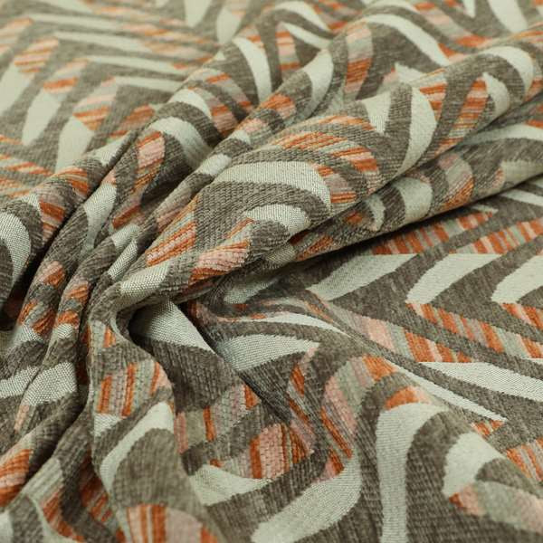 Geometric V Shape Modern Pattern In Orange Brown Colour Chenille Upholstery Fabric JO-866 - Made To Measure Curtains