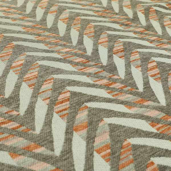 Geometric V Shape Modern Pattern In Orange Brown Colour Chenille Upholstery Fabric JO-866