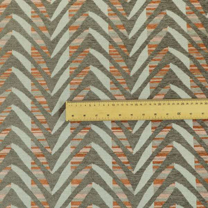 Geometric V Shape Modern Pattern In Orange Brown Colour Chenille Upholstery Fabric JO-866 - Made To Measure Curtains