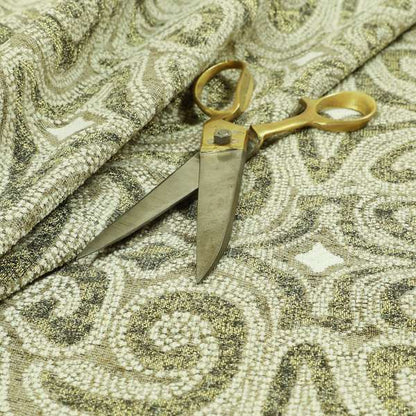 Gold Cream Colour Funky Star Pattern Chenille Upholstery Fabric JO-868