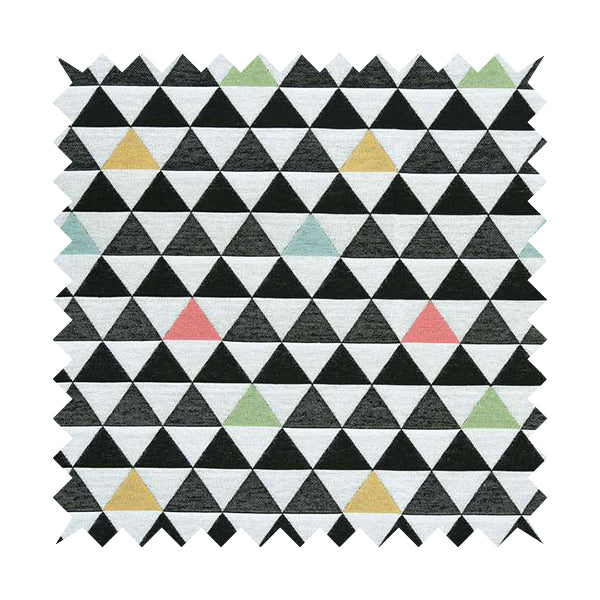 Uzbek Decorative Geometric Triangle Design Black White Green Yellow Blue Red Colour Soft Chenille Interior Fabric JO-87 - Roman Blinds