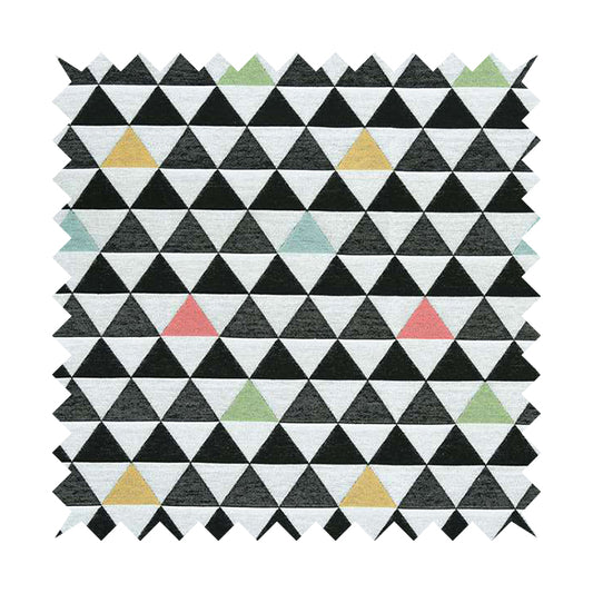 Uzbek Decorative Geometric Triangle Design Black White Green Yellow Blue Red Colour Soft Chenille Interior Fabric JO-87