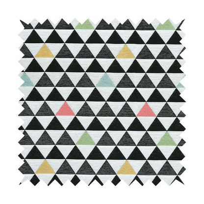 Uzbek Decorative Geometric Triangle Design Black White Green Yellow Blue Red Colour Soft Chenille Interior Fabric JO-87 - Made To Measure Curtains