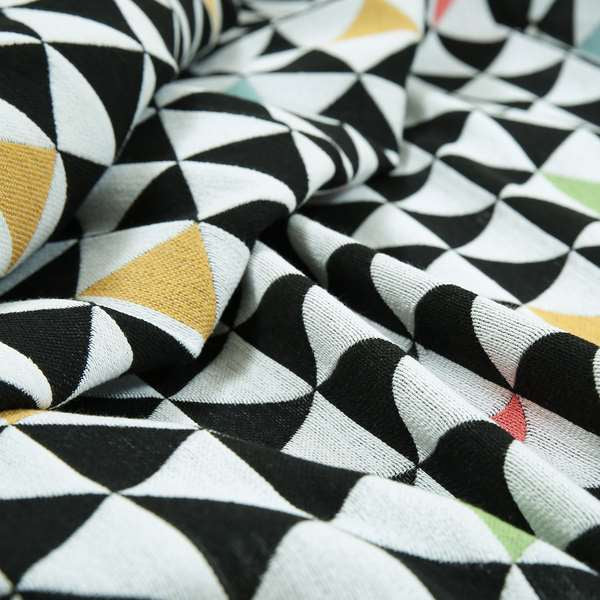 Uzbek Decorative Geometric Triangle Design Black White Green Yellow Blue Red Colour Soft Chenille Interior Fabric JO-87