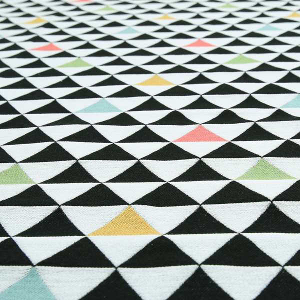 Uzbek Decorative Geometric Triangle Design Black White Green Yellow Blue Red Colour Soft Chenille Interior Fabric JO-87