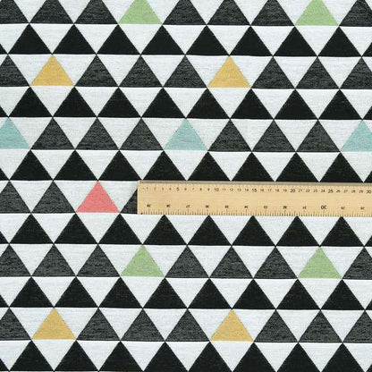 Uzbek Decorative Geometric Triangle Design Black White Green Yellow Blue Red Colour Soft Chenille Interior Fabric JO-87 - Roman Blinds