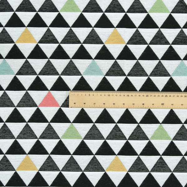 Uzbek Decorative Geometric Triangle Design Black White Green Yellow Blue Red Colour Soft Chenille Interior Fabric JO-87