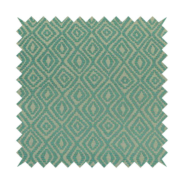 Geometric Diamond Modern Pattern In Teal Colour Chenille Upholstery Fabric JO-870 - Roman Blinds