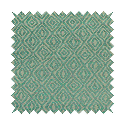 Geometric Diamond Modern Pattern In Teal Colour Chenille Upholstery Fabric JO-870