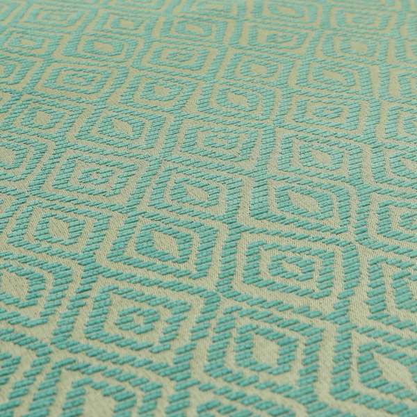 Geometric Diamond Modern Pattern In Teal Colour Chenille Upholstery Fabric JO-870 - Made To Measure Curtains