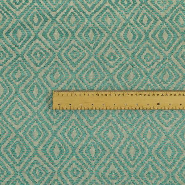 Geometric Diamond Modern Pattern In Teal Colour Chenille Upholstery Fabric JO-870 - Roman Blinds