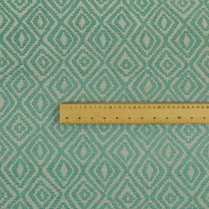 Geometric Diamond Modern Pattern In Teal Colour Chenille Upholstery Fabric JO-870 - Roman Blinds