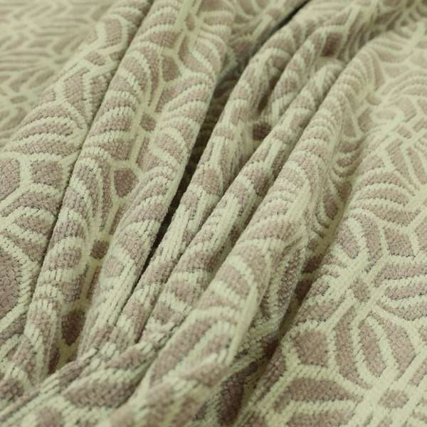 Pink Lilac White Colour Squared Medallion Pattern Chenille Upholstery Fabric JO-871 - Made To Measure Curtains