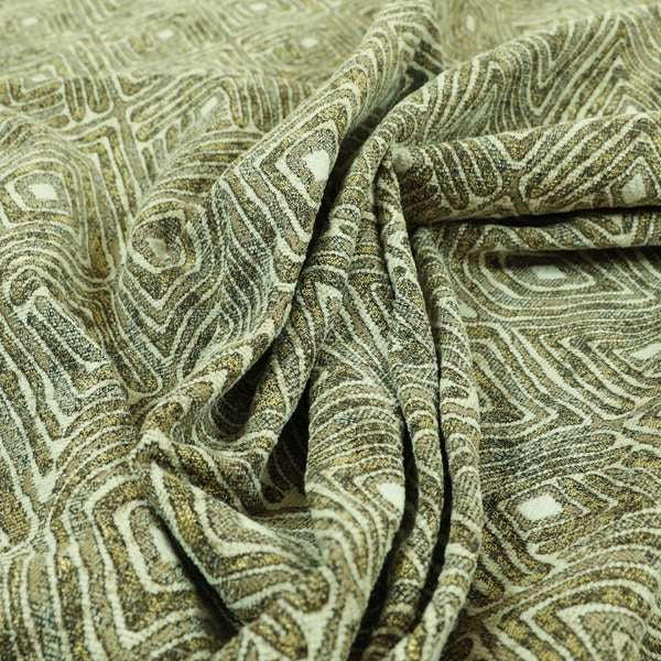 Gold Cream Colour Detailed Diamond Pattern Chenille Upholstery Fabric JO-874 - Made To Measure Curtains