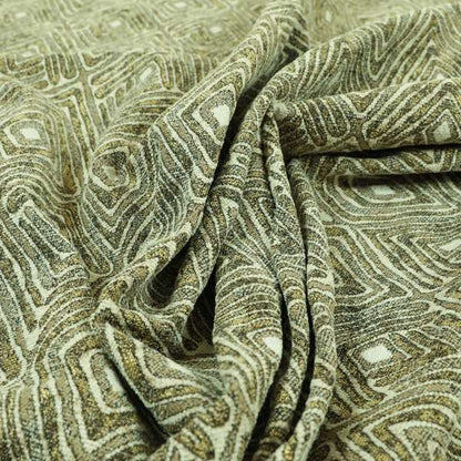 Gold Cream Colour Detailed Diamond Pattern Chenille Upholstery Fabric JO-874