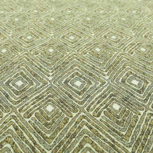 Gold Cream Colour Detailed Diamond Pattern Chenille Upholstery Fabric JO-874