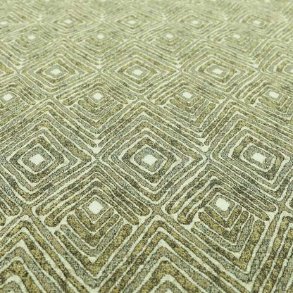 Gold Cream Colour Detailed Diamond Pattern Chenille Upholstery Fabric JO-874