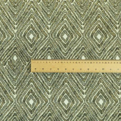 Gold Cream Colour Detailed Diamond Pattern Chenille Upholstery Fabric JO-874