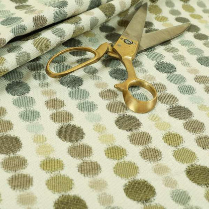 Green Brown Colour Dotted Geometric Pattern Chenille Upholstery Fabric JO-877 - Made To Measure Curtains