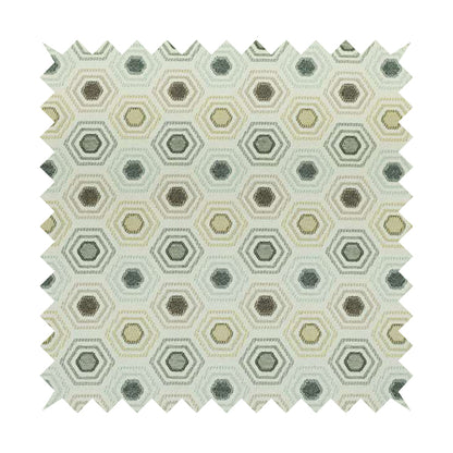 Brown Grey Colour Hexagon Geometric Pattern Chenille Upholstery Fabric JO-878 - Roman Blinds