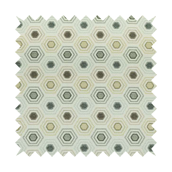 Brown Grey Colour Hexagon Geometric Pattern Chenille Upholstery Fabric JO-878