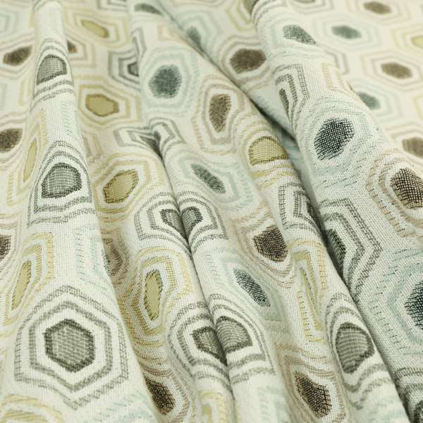 Brown Grey Colour Hexagon Geometric Pattern Chenille Upholstery Fabric JO-878 - Made To Measure Curtains