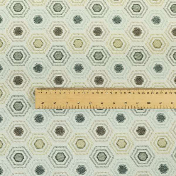 Brown Grey Colour Hexagon Geometric Pattern Chenille Upholstery Fabric JO-878