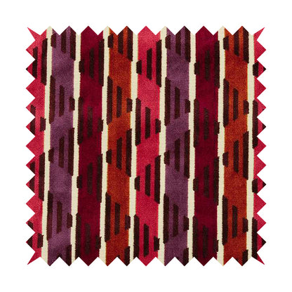 Ziani Designer Stripe Pattern In Vibrant Orange Pink Purple Red Colour Velvet Upholstery Fabric JO-88 - Made To Measure Curtains