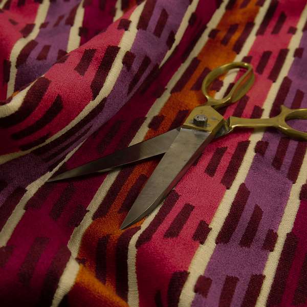 Ziani Designer Stripe Pattern In Vibrant Orange Pink Purple Red Colour Velvet Upholstery Fabric JO-88 - Made To Measure Curtains