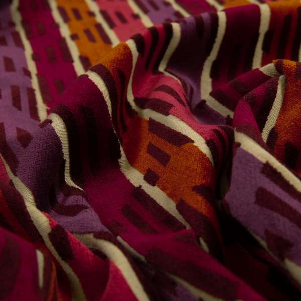 Ziani Designer Stripe Pattern In Vibrant Orange Pink Purple Red Colour Velvet Upholstery Fabric JO-88 - Made To Measure Curtains