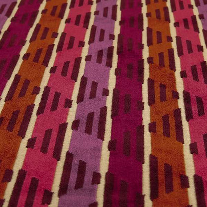 Ziani Designer Stripe Pattern In Vibrant Orange Pink Purple Red Colour Velvet Upholstery Fabric JO-88 - Made To Measure Curtains