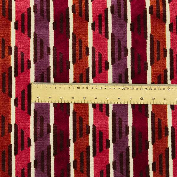 Ziani Designer Stripe Pattern In Vibrant Orange Pink Purple Red Colour Velvet Upholstery Fabric JO-88 - Made To Measure Curtains