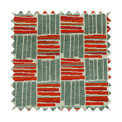 Geometric Shape Striped Pattern In Red Grey Colour Chenille Upholstery Fabric JO-881 - Roman Blinds