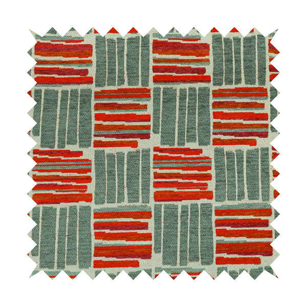 Geometric Shape Striped Pattern In Red Grey Colour Chenille Upholstery Fabric JO-881 - Handmade Cushions